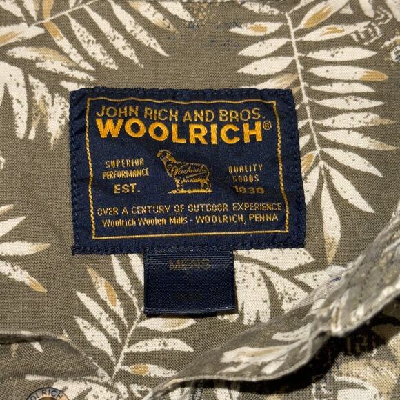 Woolrich John Rich & Bros Hawaiian Shirt Men's Large Green Leaf Fieldstone Jeep - Picture 3 of 6